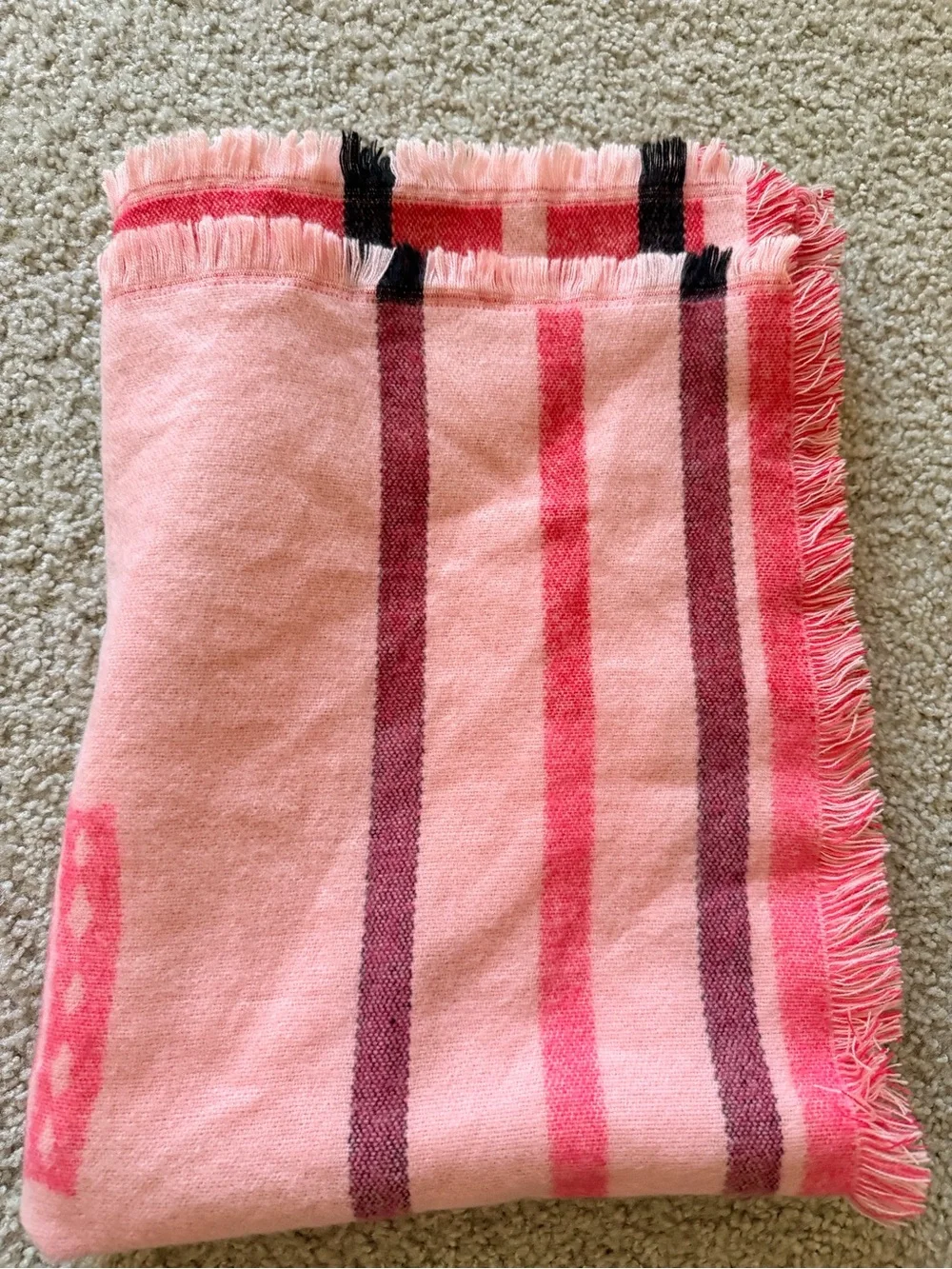 Juicy Couture Pink Multi-Striped Fringe Scarf with Yellow Accent